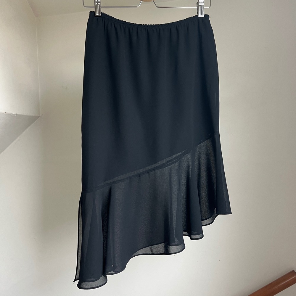 Vintage‎ Y2K Asymmetrical Sheer Fairy Skirt Black Chiffon Flowy Goth Coquette